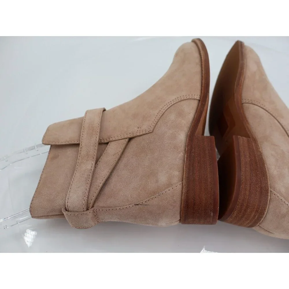 Tory Burch Women's Brooke Booties Size 5.5 Beige Suede Block Heel Boot